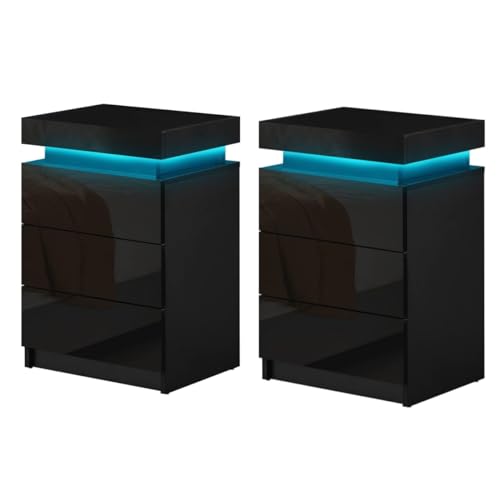 CLIPOP Nachttisch 2er Set mit LED Beleuchtung,Einstellbare Farben,Beistelltisch Nachtschrank mit 3 Schubladen,Hochglanz Wohnzimmer Schlafzimmer Möbel,45 x 35 x 67 cm CLIPOP Nachttisch 2er Set mit LED Beleuchtung,Einstellbare Farben,Beistelltisch Nachtschrank mit 3 Schubladen,Hochglanz Wohnzimmer Schlafzimmer Möbel,45 x 35 x 67 cm von CLIPOP