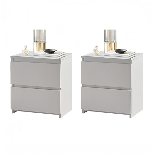 CLIPOP Nachttisch Weiß 2er Set,Griffloses Design Nachtschrank mit 2 Schublade Beistelltisch Nachtkommode Holz für Schlafzimmer Wohnzimmer Büro,40 x 34 x 46 cm von CLIPOP
