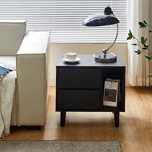 CLIPOP Nachttisch mit 2 Schubladen und Offenes Fach,Beistelltisch Freistehend Nachtschrank für Schlafzimmer Wohnzimmer,Schwarz von CLIPOP