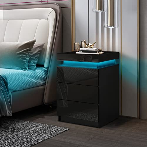 CLIPOP Nachttisch mit LED-Beleuchtung,Einstellbare Farben,Beistelltisch Nachtschrank mit 3 Schubladen und 1 Verstecktes Staufach,Hochglanz Wohnzimmer Schlafzimmer Möbel, Schwarz CLIPOP Nachttisch mit LED-Beleuchtung,Einstellbare Farben,Beistelltisch Nachtschrank mit 3 Schubladen und 1 Verstecktes Staufach,Hochglanz Wohnzimmer Schlafzimmer Möbel, Schwarz von CLIPOP