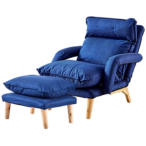CLIPOP Ohrensessel mit Hocker, Moderner Relaxsessel Polstersessel mit 5 Verstellbare Rückenlehnenwinkel und Ottomane Loungesessel Fernsehsessel für Wohnzimmer Schlafzimmer von CLIPOP