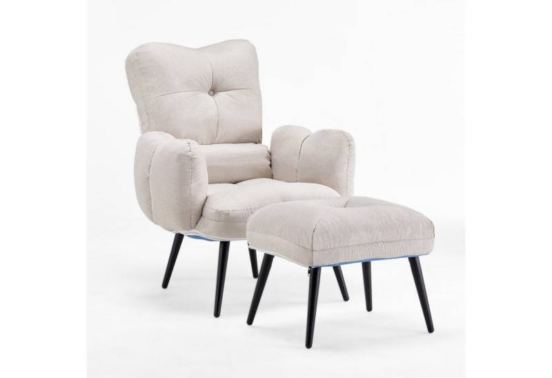 Ofcasa Relaxsessel Leinenstoff Loungesessel (Relaxsessel mit Hocker), Fernsehsessel mit verstellbarer Rückenlehne, Metall-Stuhlbeine von Ofcasa