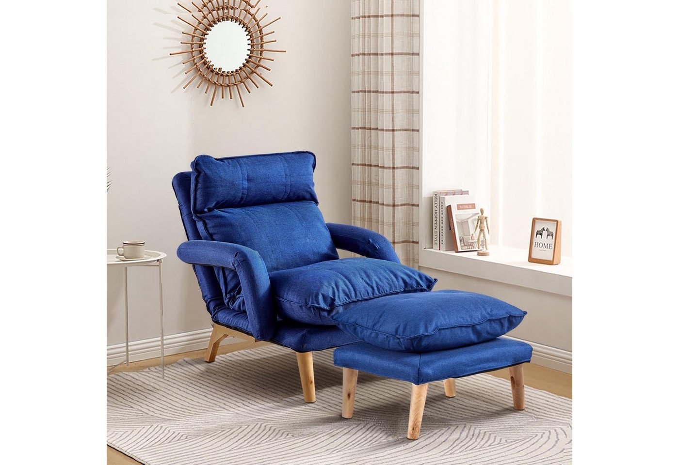 CLIPOP Relaxsessel Recliner aus Leinen (Relaxsessel mit Hocker), Loungesessel, Liegesessel von CLIPOP