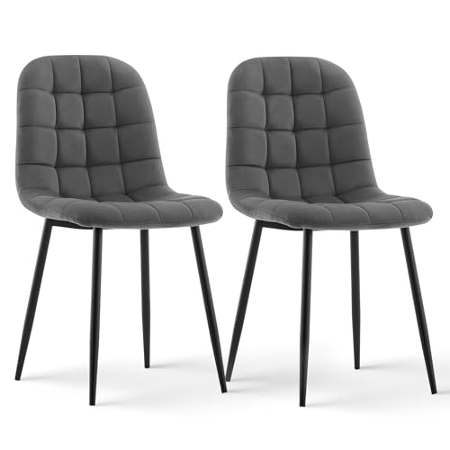 CLIPOP Samt Esszimmerstühle, Küchenstühle Polsterstuhl Wohnzimmerstuhl, Sitzfläche mit Rückenlehne und Metallbeine (Samt Grau, 2er Set) von CLIPOP