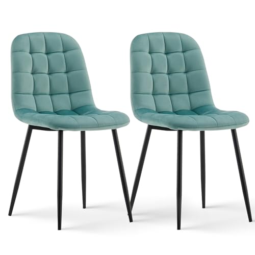CLIPOP Samt Esszimmerstühle, Küchenstühle Polsterstuhl Wohnzimmerstuhl, Sitzfläche mit Rückenlehne und Metallbeine (Samt Grün, 2er Set) von CLIPOP