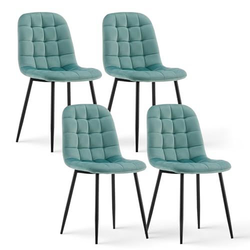CLIPOP Samt Esszimmerstühle, Küchenstühle Polsterstuhl Wohnzimmerstuhl, Sitzfläche mit Rückenlehne und Metallbeine (Samt Grün, 4er Set) von CLIPOP