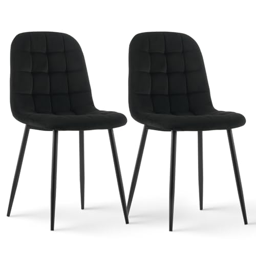 CLIPOP Samt Esszimmerstühle, Küchenstühle Polsterstuhl Wohnzimmerstuhl, Sitzfläche mit Rückenlehne und Metallbeine (Samt Schwarz, 2er Set) von CLIPOP