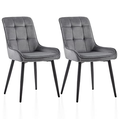 CLIPOP Esszimmerstühle Set Küchenstuhl Polsterstuhl Wohnzimmerstuhl Sessel mit Rückenlehne, Sitzfläche aus Stoffbezug, Metallbeine (2er Set, Samt Dunkelgrau) von CLIPOP