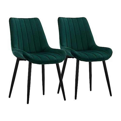 CLIPOP Samt Esszimmerstühle 2er Set Küchenstühle Polsterstuhl Wohnzimmerstuhl Gepolsterte Sessel Sitzfläche mit Rückenlehne und Metallbeine (2er Set, Grün) von CLIPOP