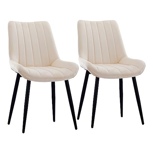 CLIPOP Samt Esszimmerstühle 2er Set Küchenstühle Polsterstuhl Wohnzimmerstuhl Gepolsterte Sessel Sitzfläche mit Rückenlehne und Metallbeine (2er Set, Beige) von CLIPOP