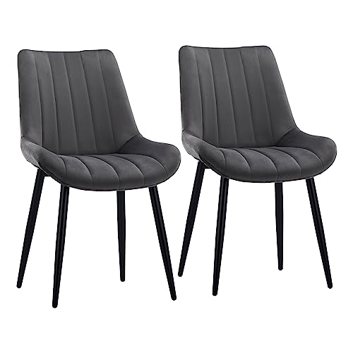 CLIPOP Samt Esszimmerstühle 2er Set Küchenstühle Polsterstuhl Wohnzimmerstuhl Gepolsterte Sessel Sitzfläche mit Rückenlehne und Metallbeine (2er Set, Grau) von CLIPOP
