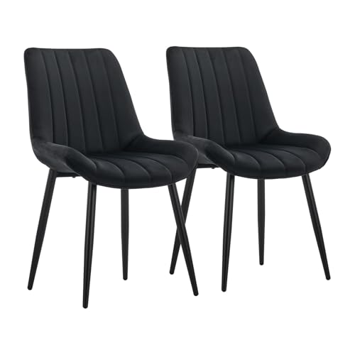 CLIPOP Samt Esszimmerstühle 2er Set Küchenstühle Polsterstuhl Wohnzimmerstuhl Gepolsterte Sessel Sitzfläche mit Rückenlehne und Metallbeine (2er Set, Schwarz) von CLIPOP