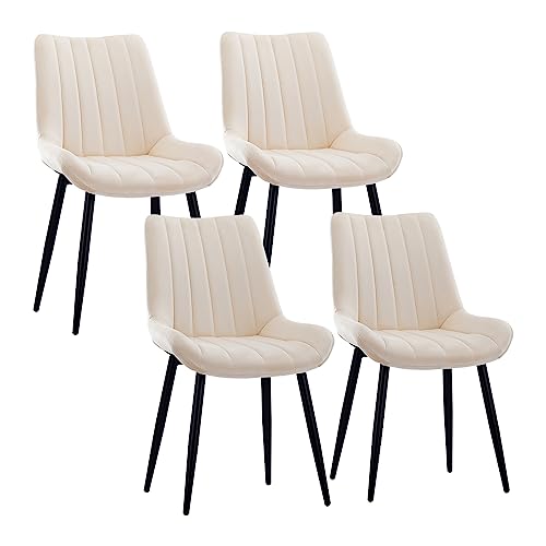 CLIPOP Samt Esszimmerstühle 4er Set Küchenstühle Polsterstuhl Wohnzimmerstuhl Gepolsterte Sessel Sitzfläche mit Rückenlehne und Metallbeine (4er Set, Beige) von CLIPOP