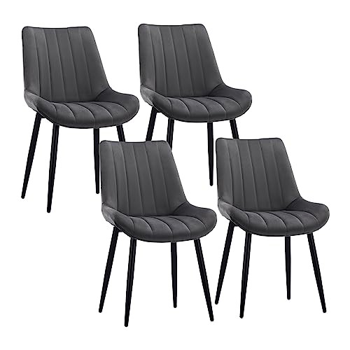 CLIPOP Samt Esszimmerstühle 4er Set Küchenstühle Polsterstuhl Wohnzimmerstuhl Gepolsterte Sessel Sitzfläche mit Rückenlehne und Metallbeine (4er Set, Grau) von CLIPOP