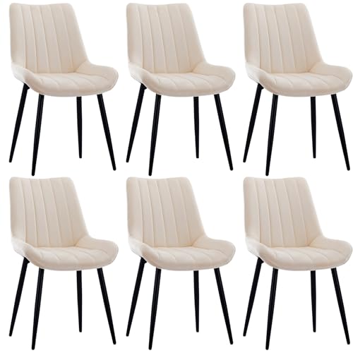 CLIPOP Samt Esszimmerstühle 6er Set Küchenstühle Polsterstuhl Wohnzimmerstuhl Gepolsterte Sessel Sitzfläche mit Rückenlehne und Metallbeine (6er Set, Beige) von CLIPOP