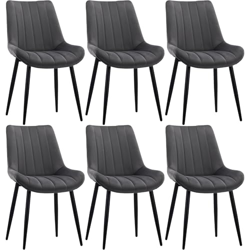 CLIPOP Samt Esszimmerstühle 6er Set Küchenstühle Polsterstuhl Wohnzimmerstuhl Gepolsterte Sessel Sitzfläche mit Rückenlehne und Metallbeine (6er Set, Grau) von CLIPOP