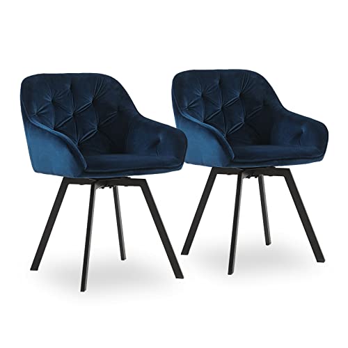 CLIPOP Samt Esszimmerstühle Drehbar 2er Set,Gepolstert Sessel Küchenstuhl mit Armlehne Freizeit Polsterstuhl Bequem Sitz Drehstuhl für Esszimmer Wohnzimmer Büro, (1, Blau) von CLIPOP