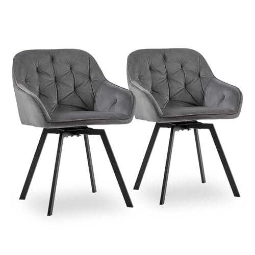 CLIPOP Samt Esszimmerstühle Drehbar 2er Set,Gepolstert Sessel Küchenstuhl mit Armlehne Freizeit Polsterstuhl Bequem Sitz Drehstuhl für Esszimmer Wohnzimmer Büro, (1, Grau) von CLIPOP