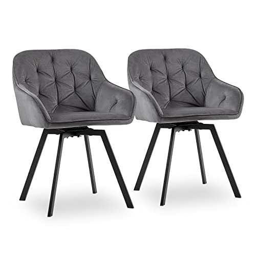 CLIPOP Samt Esszimmerstühle Drehbar 2er Set,Gepolstert Sessel Küchenstuhl mit Armlehne Freizeit Polsterstuhl Bequem Sitz Drehstuhl für Esszimmer Wohnzimmer Büro, (1, Grau) von CLIPOP