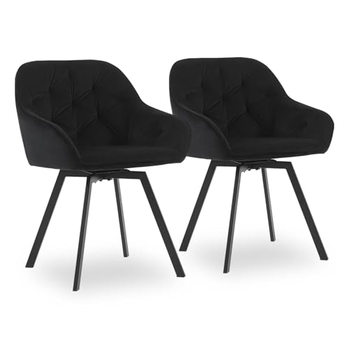 CLIPOP Samt Esszimmerstühle Drehbar 2er Set,Gepolstert Sessel Küchenstuhl mit Armlehne Freizeit Polsterstuhl Bequem Sitz Drehstuhl für Esszimmer Wohnzimmer Esszimmer, (1, Schwarz) von CLIPOP