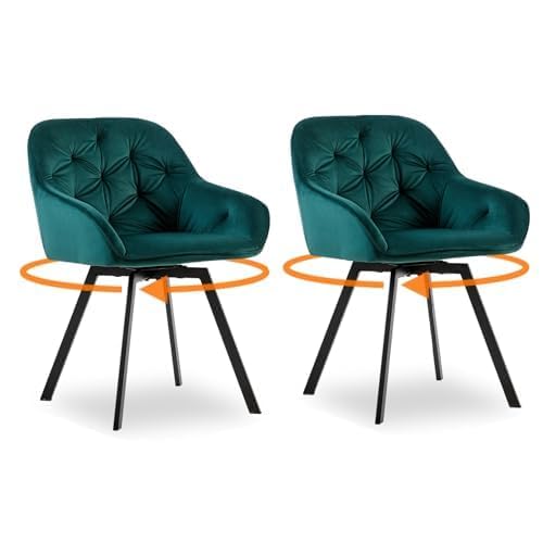 CLIPOP Samt Esszimmerstühle Drehbar 2er Set,Gepolstert Sessel Küchenstuhl mit Armlehne Freizeit Polsterstuhl Bequem Sitz Drehstuhl für Esszimmer Wohnzimmer Esszimmer, (2er Set, Grün) von CLIPOP