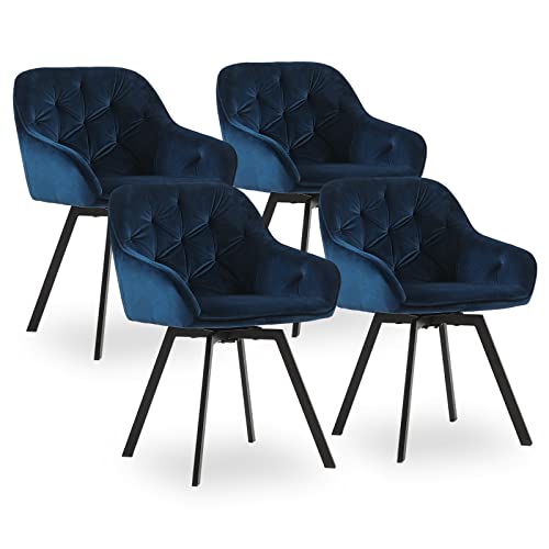 CLIPOP Samt Esszimmerstühle Drehbar 4er Set,Gepolstert Sessel Küchenstuhl mit Armlehne Freizeit Polsterstuhl Bequem Sitz Drehstuhl für Esszimmer Wohnzimmer Büro, (2, Blau) von CLIPOP
