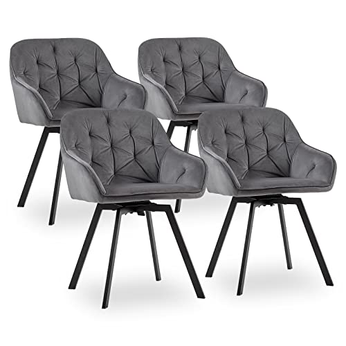 CLIPOP Samt Esszimmerstühle Drehbar 4er Set,Gepolstert Sessel Küchenstuhl mit Armlehne Freizeit Polsterstuhl Bequem Sitz Drehstuhl für Esszimmer Wohnzimmer Büro, (2, Grau) von CLIPOP