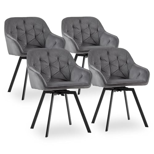 CLIPOP Samt Esszimmerstühle Drehbar 4er Set,Gepolstert Sessel Küchenstuhl mit Armlehne Freizeit Polsterstuhl Bequem Sitz Drehstuhl für Esszimmer Wohnzimmer Büro, (2, Grau) von CLIPOP