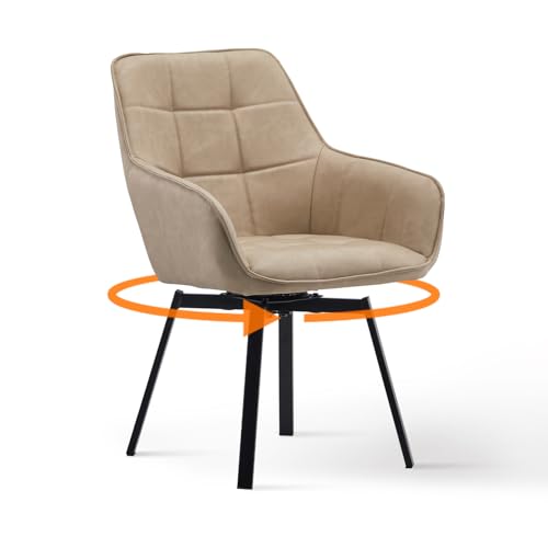 CLIPOP Samt Esszimmerstühle Drehbar Set,Gepolstert Kunstleder Küchenstuhl mit Armlehne Polsterstuhl Bequem Sitz Drehstuhl für Esszimmer Wohnzimmer Büro (1 Stück, Kunstleder Beige) von CLIPOP