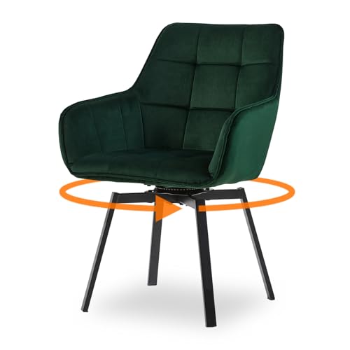 CLIPOP Samt Esszimmerstühle Drehbar Set,Gepolstert Samt Küchenstuhl mit Armlehne Polsterstuhl Bequem Sitz Drehstuhl für Esszimmer Wohnzimmer Büro (1 Stück, Grün) von CLIPOP
