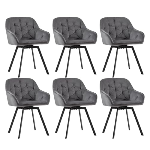 CLIPOP Samt Esszimmerstühle Drehbar Set,Gepolstert Sessel Küchenstuhl mit Armlehne Freizeit Polsterstuhl Bequem Sitz Drehstuhl für Esszimmer Wohnzimmer Büro (3, Grau) von CLIPOP