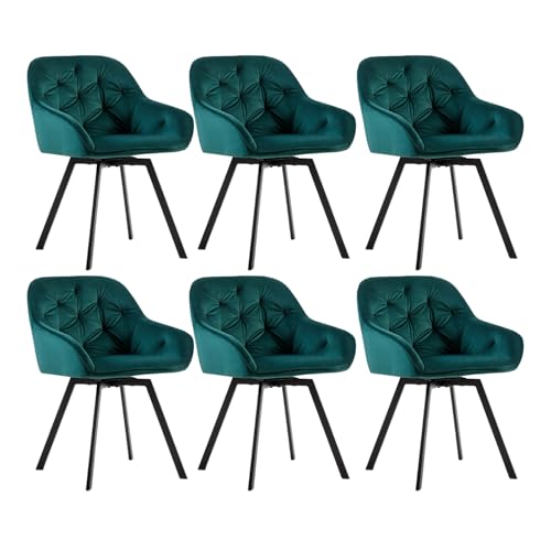 CLIPOP Samt Esszimmerstühle Drehbar Set,Gepolstert Sessel Küchenstuhl mit Armlehne Freizeit Polsterstuhl Bequem Sitz Drehstuhl für Esszimmer Wohnzimmer Büro (3, Grün) von CLIPOP