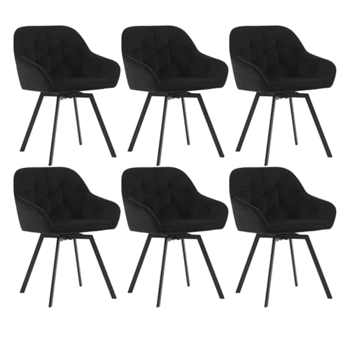 CLIPOP Samt Esszimmerstühle Drehbar Set,Gepolstert Sessel Küchenstuhl mit Armlehne Freizeit Polsterstuhl Bequem Sitz Drehstuhl für Esszimmer Wohnzimmer Büro (3, Schwarz) von CLIPOP