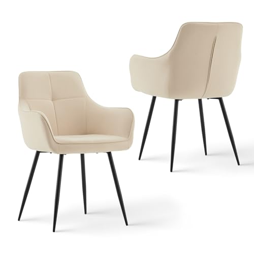 CLIPOP Samt Küchenstühle, Esszimmerstühle Polsterstuhl Esszimmer Stuhl, Sitzfläche mit Rückenlehne und Metallbeine (Beige, 2er Set) von CLIPOP