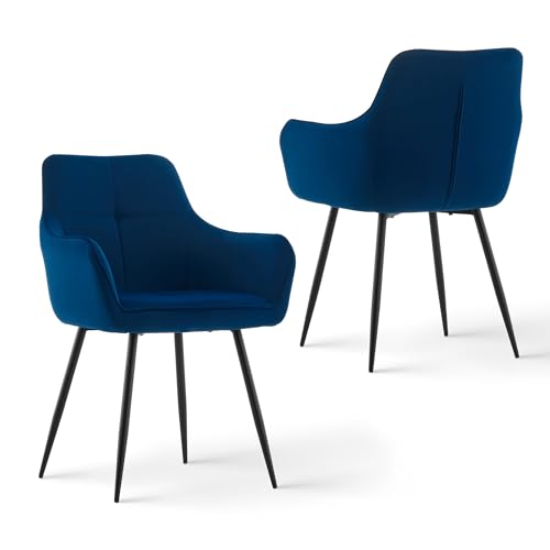CLIPOP Samt Küchenstühle, Esszimmerstühle Polsterstuhl Esszimmer Stuhl, Sitzfläche mit Rückenlehne und Metallbeine (Blau, 2er Set) von CLIPOP