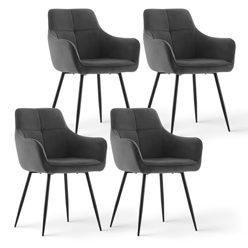 CLIPOP Samt Küchenstühle, Esszimmerstühle Polsterstuhl Esszimmer Stuhl, Sitzfläche mit Rückenlehne und Metallbeine (Grau, 4er Set) von CLIPOP