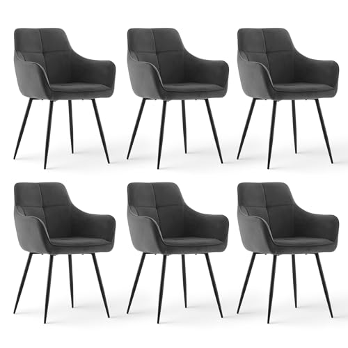 CLIPOP Samt Küchenstühle, Esszimmerstühle Polsterstuhl Esszimmer Stuhl, Sitzfläche mit Rückenlehne und Metallbeine (Grau, 6er Set) von CLIPOP