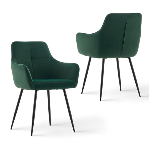 CLIPOP Samt Küchenstühle, Esszimmerstühle Polsterstuhl Esszimmer Stuhl, Sitzfläche mit Rückenlehne und Metallbeine (Grün, 2er Set) von CLIPOP