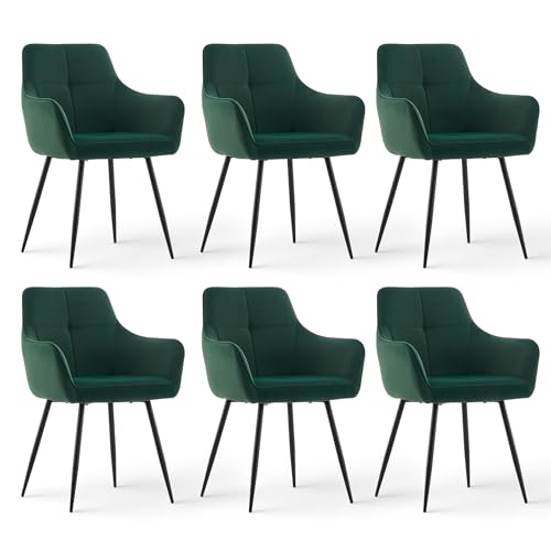 CLIPOP Samt Küchenstühle, Esszimmerstühle Polsterstuhl Esszimmer Stuhl, Sitzfläche mit Rückenlehne und Metallbeine (Grün, 6er Set) von CLIPOP