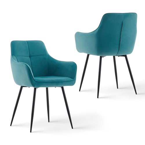 CLIPOP Samt Küchenstühle, Esszimmerstühle Polsterstuhl Esszimmer Stuhl, Sitzfläche mit Rückenlehne und Metallbeine (Petrol, 2er Set) von CLIPOP