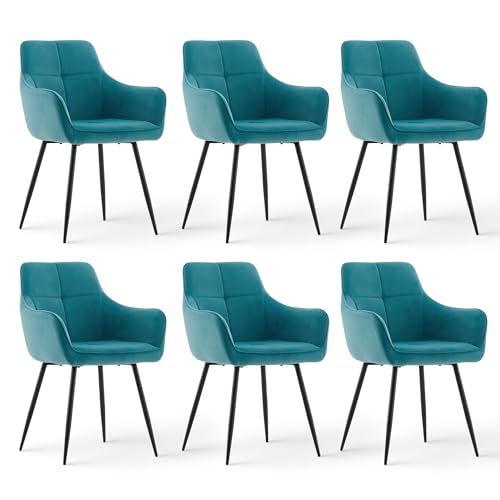 CLIPOP Samt Küchenstühle, Esszimmerstühle Polsterstuhl Esszimmer Stuhl, Sitzfläche mit Rückenlehne und Metallbeine (Petrol, 6er Set) von CLIPOP