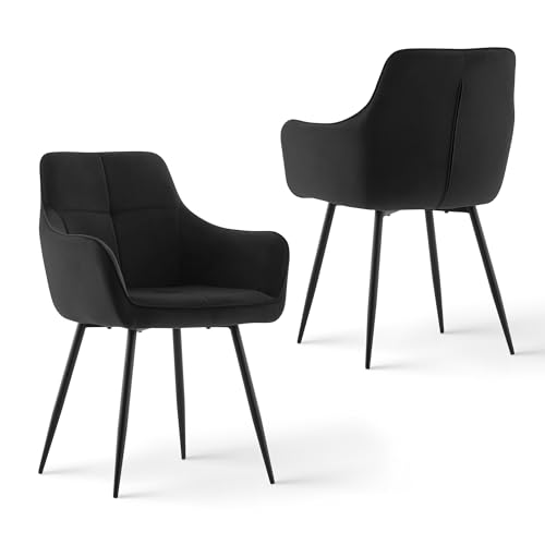 CLIPOP Samt Küchenstühle, Esszimmerstühle Polsterstuhl Esszimmer Stuhl, Sitzfläche mit Rückenlehne und Metallbeine (Schwarz, 2er Set) von CLIPOP