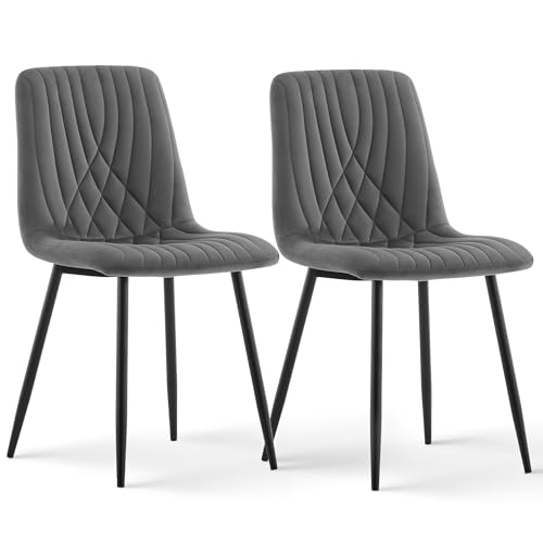 CLIPOP Samt Küchenstühle, Esszimmerstühle Polsterstuhl Wohnzimmerstuhl, Sitzfläche mit Rückenlehne und Metallbeine (Samt Grau, 2er Set) von CLIPOP