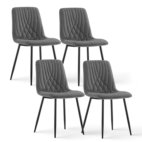 CLIPOP Samt Küchenstühle, Esszimmerstühle Polsterstuhl Wohnzimmerstuhl, Sitzfläche mit Rückenlehne und Metallbeine (Samt Grau, 4er Set) von CLIPOP