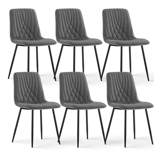 CLIPOP Samt Küchenstühle, Esszimmerstühle Polsterstuhl Wohnzimmerstuhl, Sitzfläche mit Rückenlehne und Metallbeine (Samt Grau, 6er Set) von CLIPOP