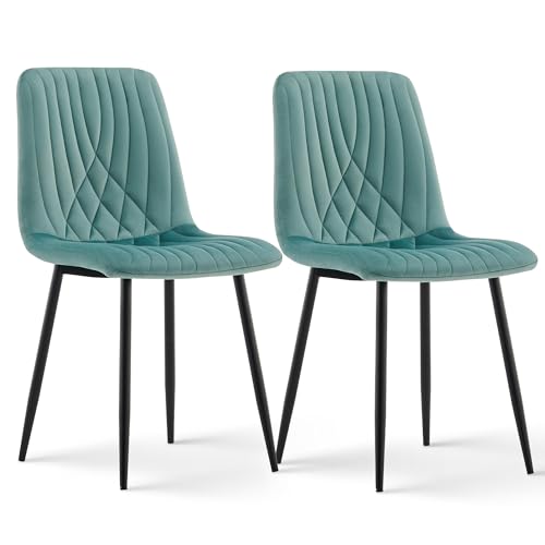 CLIPOP Samt Küchenstühle, Esszimmerstühle Polsterstuhl Wohnzimmerstuhl, Sitzfläche mit Rückenlehne und Metallbeine (Samt Grün, 2er Set) von CLIPOP