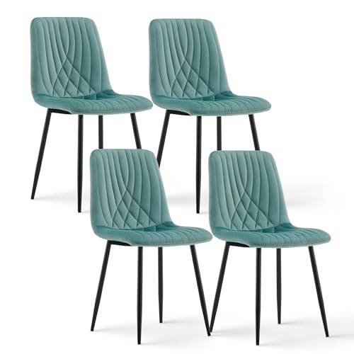 CLIPOP Samt Küchenstühle, Esszimmerstühle Polsterstuhl Wohnzimmerstuhl, Sitzfläche mit Rückenlehne und Metallbeine (Samt Grün, 4er Set) von CLIPOP