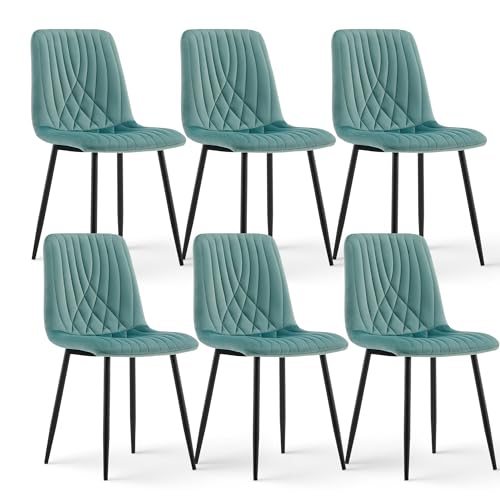 CLIPOP Samt Küchenstühle, Esszimmerstühle Polsterstuhl Wohnzimmerstuhl, Sitzfläche mit Rückenlehne und Metallbeine (Samt Grün, 6er Set) von CLIPOP