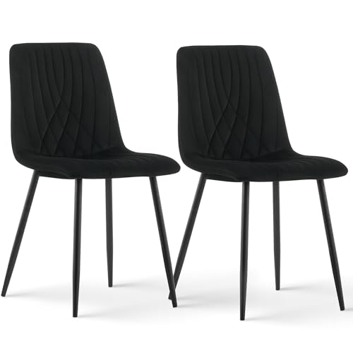CLIPOP Samt Küchenstühle, Esszimmerstühle Polsterstuhl Wohnzimmerstuhl, Sitzfläche mit Rückenlehne und Metallbeine (Samt Schwarz, 2er Set) von CLIPOP