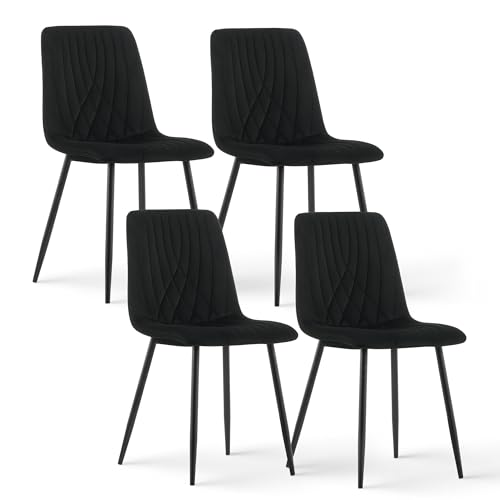 CLIPOP Samt Küchenstühle, Esszimmerstühle Polsterstuhl Wohnzimmerstuhl, Sitzfläche mit Rückenlehne und Metallbeine (Samt Schwarz, 4er Set) von CLIPOP